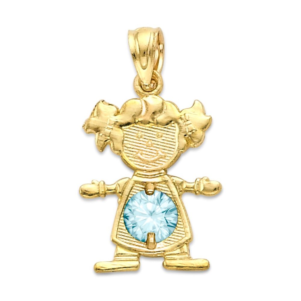 10k Solid Gold Newborn Baby Girl Pendant with Birthstone of Choice for Necklace